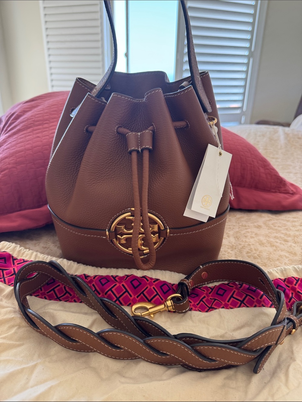Tory Burch Miller Light Umber Bucket Bag TAG